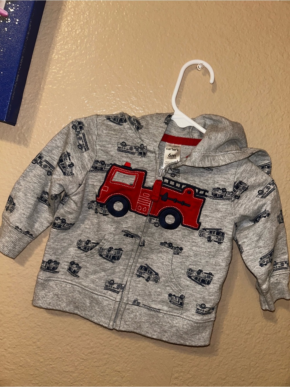 Carter's Gray Hoodie with Red Fire Truck Applique